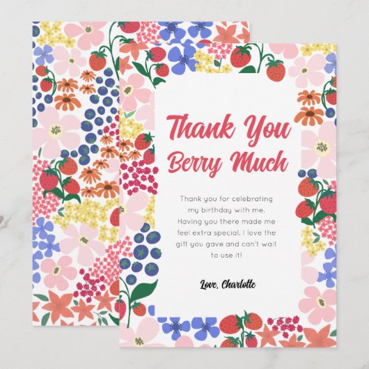 Aardbei 1e verjaardag bedankje bedankkaart (Voorkant / Achterkant)