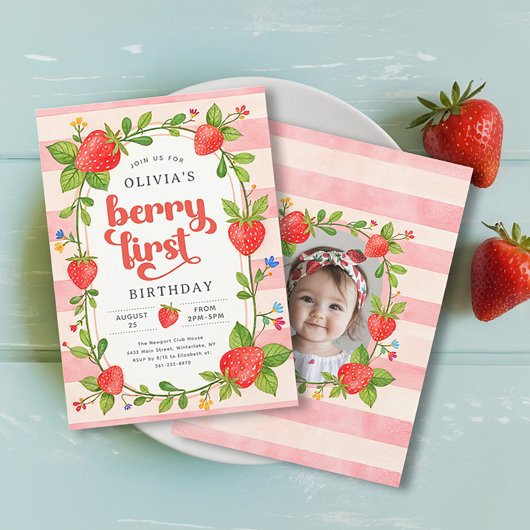 Aardbei 1e Verjaardag  Berry Eerste Foto Kaart