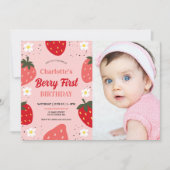 Aardbei 1e Verjaardag Berry Eerste Foto Verjaardag Kaart (Voorkant)