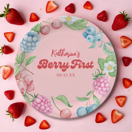 Aardbei 1e verjaardag Berry eerste meisje verjaard Papieren Bordje