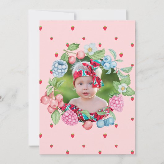 Aardbei 1e verjaardag Berry Eerste roze verjaardag Kaart (Achterkant)