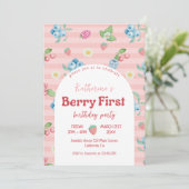 Aardbei 1e verjaardag Berry Eerste roze verjaardag Kaart (Staand voorkant)