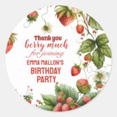 Aardbei 1e Verjaardag Berry Eerste uitnodiging Ronde Sticker (Voorkant)