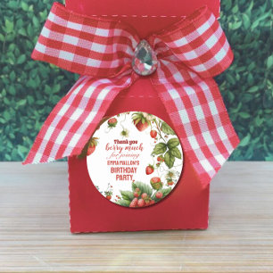 Aardbei 1e Verjaardag Berry Eerste uitnodiging Ronde Sticker