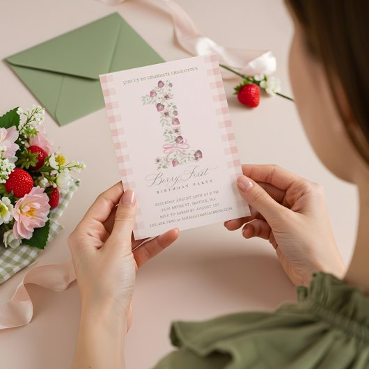 Aardbei 1e verjaardag Berry Eerste verjaardag Foto Kaart