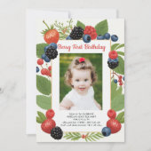 Aardbei 1e verjaardag Berry Eerste verjaardag Foto Kaart (Voorkant)