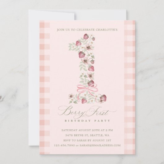 Aardbei 1e verjaardag Berry Eerste verjaardag Foto Kaart (Voorkant)