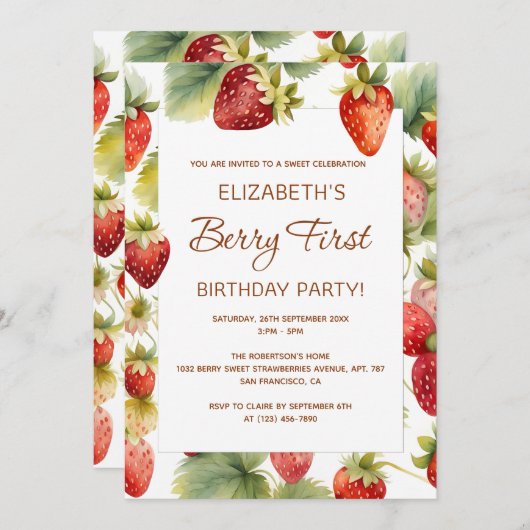 Aardbei 1e verjaardag Berry Eerste Verjaardag Kaart (Voorkant / Achterkant)