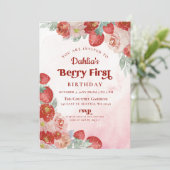 Aardbei 1e verjaardag Berry Eerste Verjaardag Kaart (Staand voorkant)