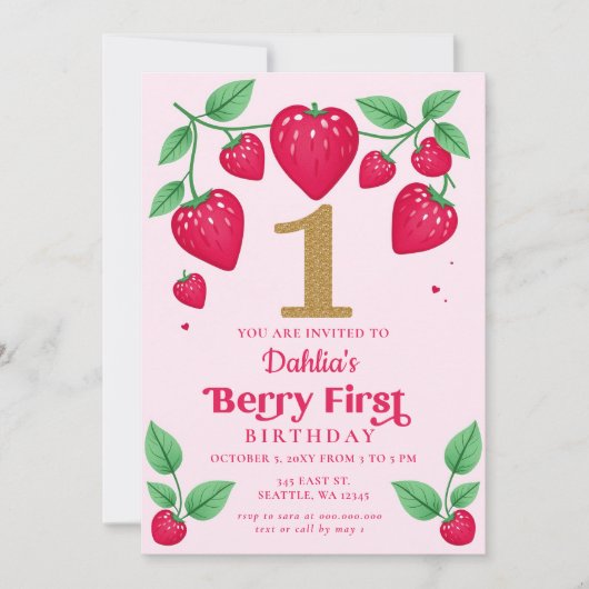 Aardbei 1e verjaardag Berry Eerste Verjaardag Kaart (Voorkant)