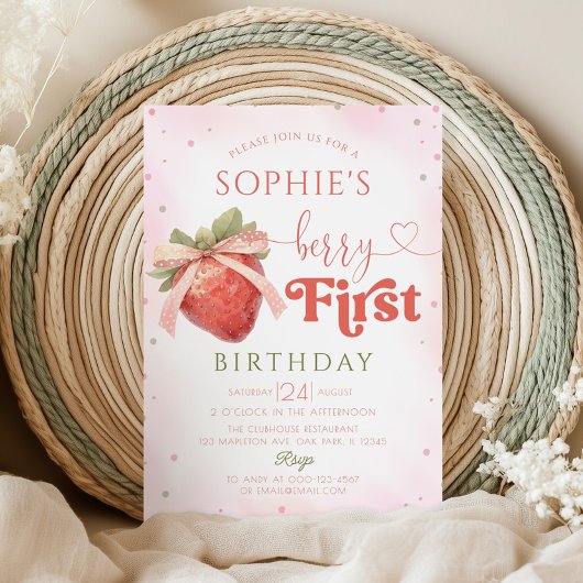 Aardbei 1e verjaardag Berry Eerste Verjaardag Kaart