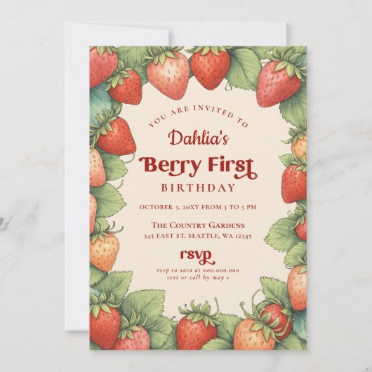 Aardbei 1e verjaardag Berry Eerste Verjaardag Kaart (Voorkant)