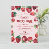 Aardbei 1e verjaardag Berry Eerste Verjaardag Kaart (Staand voorkant)