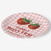 Aardbei 1e verjaardag Berry Eerste Verjaardag Papieren Bordje (Gekanteld)