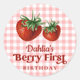Aardbei 1e verjaardag Berry Eerste Verjaardag Ronde Sticker