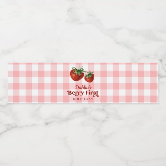 Aardbei 1e verjaardag Berry Eerste Verjaardag Waterfles Etiket (Enkel label)