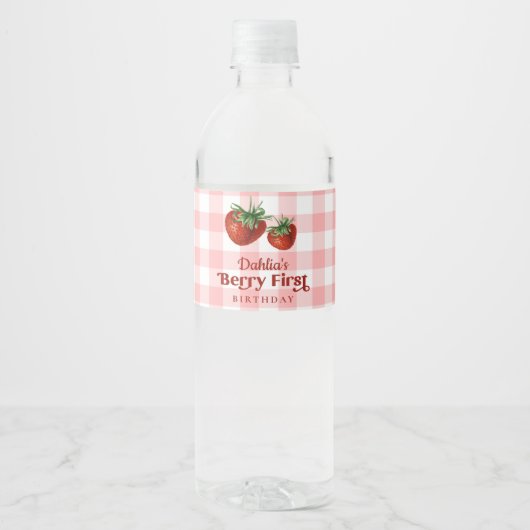 Aardbei 1e verjaardag Berry Eerste Verjaardag Waterfles Etiket (Voorkant)