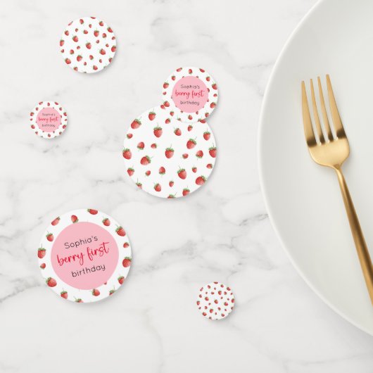 Aardbei 1e Verjaardag Berry Eerste Wit Confetti (Groep)