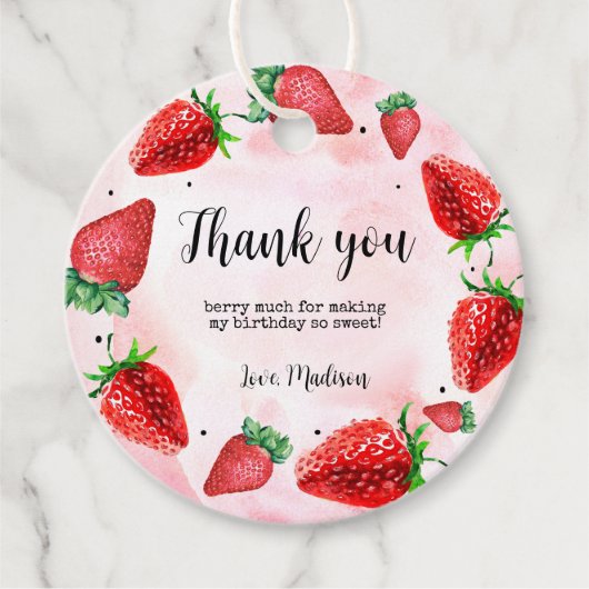 Aardbei 1e Verjaardag Berry First Favors Labels (Voorkant)