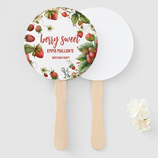 Aardbei 1e verjaardag Berry First Handwaaier (Voorkant en achterkant)