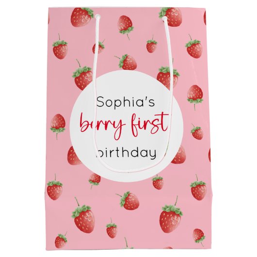 Aardbei 1e verjaardag Berry First Medium Cadeauzakje (Achterkant)
