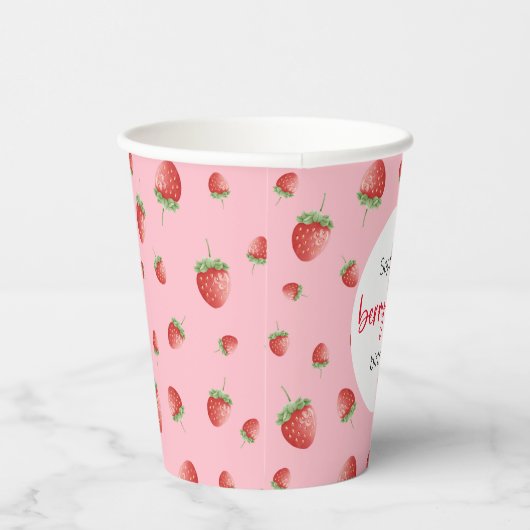 Aardbei 1e verjaardag Berry First Papieren Bekers (Rechts)