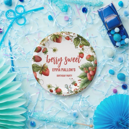 Aardbei 1e verjaardag Berry First Papieren Bordje (Feest)