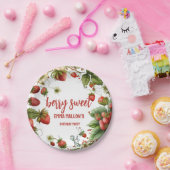 Aardbei 1e verjaardag Berry First Papieren Bordje (Feest)