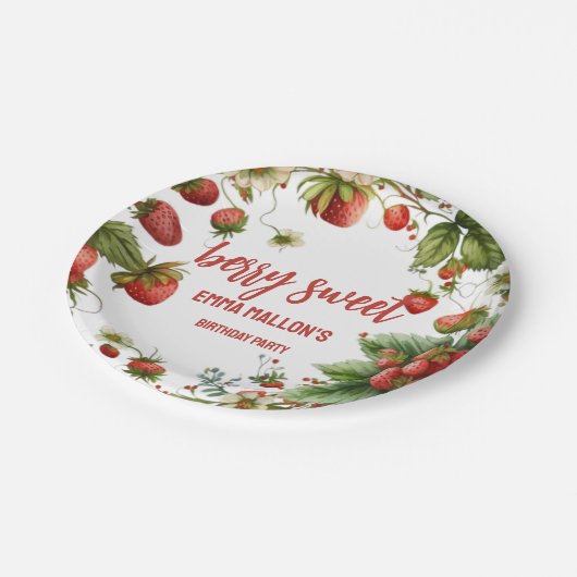 Aardbei 1e verjaardag Berry First Papieren Bordje (Gekanteld)