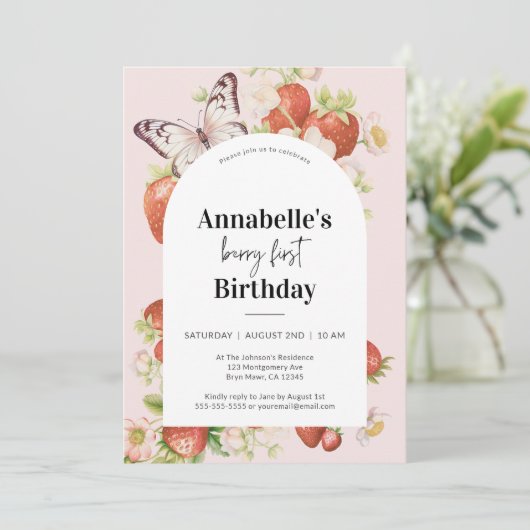 Aardbei 1e Verjaardag Berry First Party Kaart (Staand voorkant)