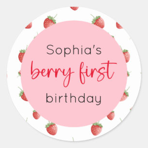 Aardbei 1e verjaardag Berry First Ronde Sticker