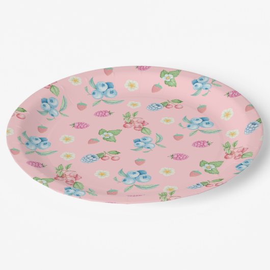 Aardbei 1e verjaardag Berry first roze Papieren Bordje (Gekanteld)