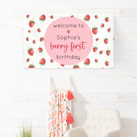 Aardbei 1e verjaardag Berry First Spandoek (Insitu)