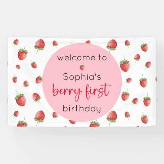 Aardbei 1e verjaardag Berry First Spandoek (Horizontaal)
