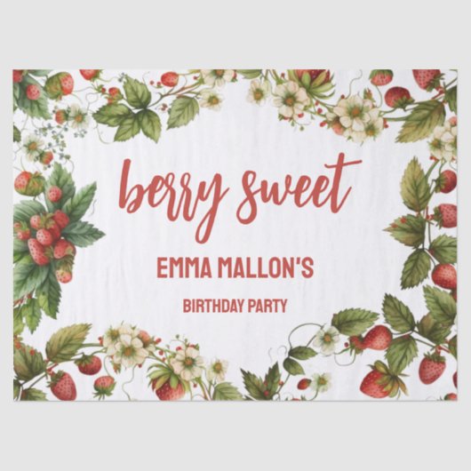 Aardbei 1e verjaardag Berry First Tissuepapier (Voorkant)