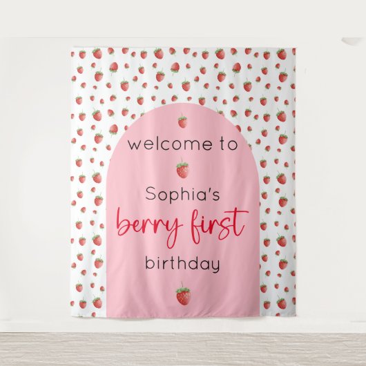 Aardbei 1e verjaardag Berry First Wandkleed (Voorkant)