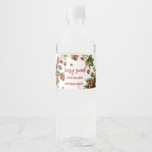 Aardbei 1e verjaardag Berry First Waterfles Etiket (Voorkant)