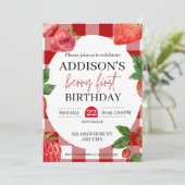 Aardbei 1e verjaardag Berry Sweet Kaart (Staand voorkant)