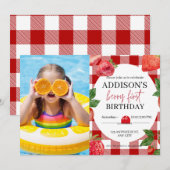 Aardbei 1e verjaardag Berry Sweet Kaart (Voorkant / Achterkant)