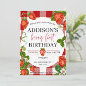 Aardbei 1e verjaardag Berry Sweet Kaart (Staand voorkant)