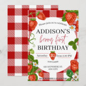 Aardbei 1e verjaardag Berry Sweet Kaart (Voorkant / Achterkant)