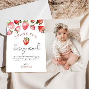 Aardbei 1e verjaardag Berry Sweet One Foto Bedankkaart