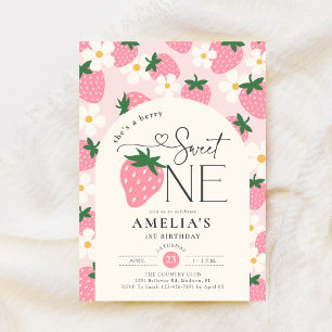 Aardbei 1e verjaardag Berry Sweet One Roze Kaart
