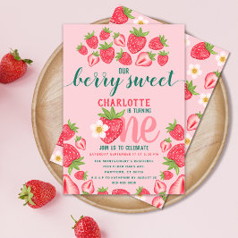 Aardbei 1e verjaardag Berry Sweet Pink Kaart