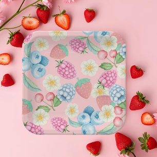 Aardbei 1e Verjaardag Berry Sweet Pink Paper Pla Papieren Bordje