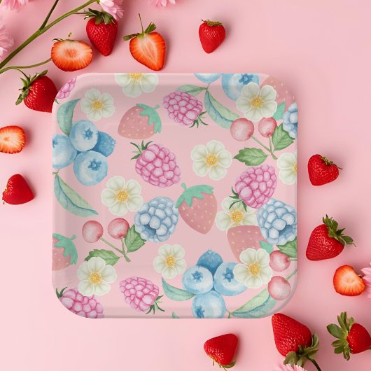 Aardbei 1e Verjaardag Berry Sweet Pink Paper Pla Papieren Bordje