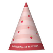 Aardbei 1e Verjaardag Berry Sweet Pink Party Pet Feesthoedjes (Voorkant)