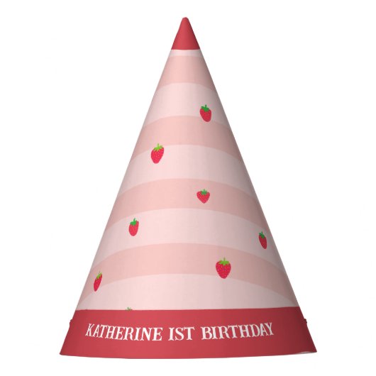 Aardbei 1e Verjaardag Berry Sweet Pink Party Pet Feesthoedjes (Voorkant)