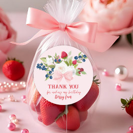 Aardbei 1e verjaardag Berry Sweet Pink Ronde Sticker