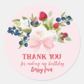 Aardbei 1e verjaardag Berry Sweet Pink Ronde Sticker (Voorkant)